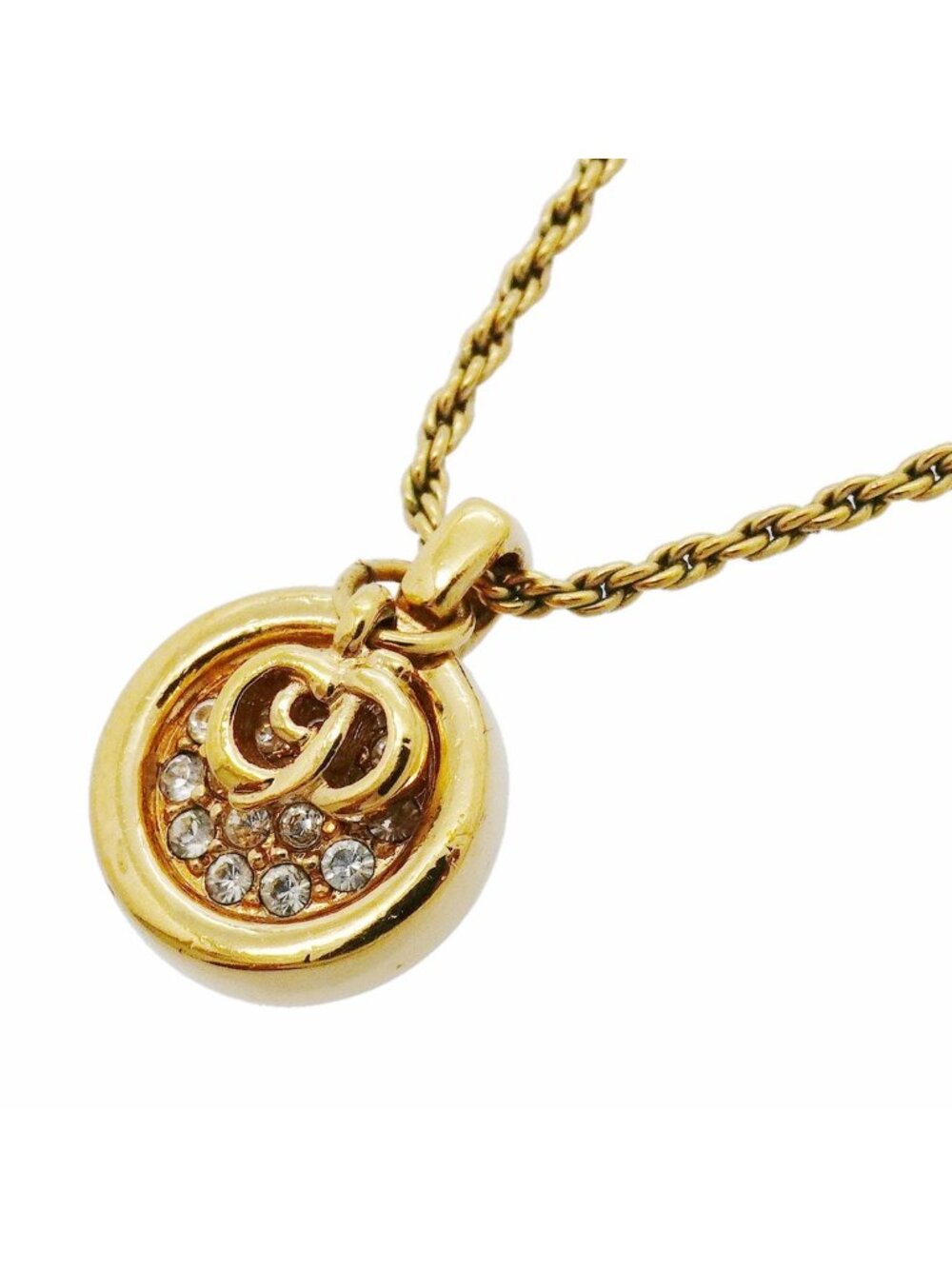 Dior Necklace CD Logo Round Circle Gold Plated Rhinestone